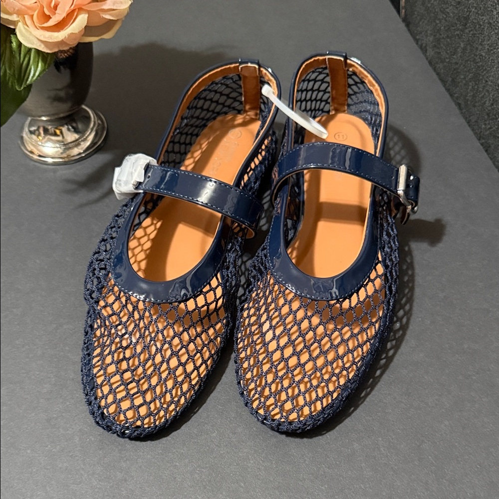 Emma New York Navy Mesh Mary Jane Flats